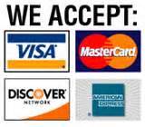 We Will Gladly Be  Accepting Visa, Master Card, Discover, American Express Soon ,          Other Payment Methods CASH,   Sorry NO CHECKS AND NO CREDIT